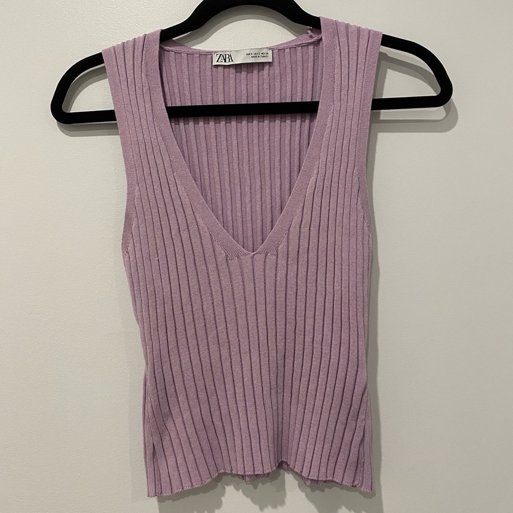Small Purple Zara Textured V neck Tank
